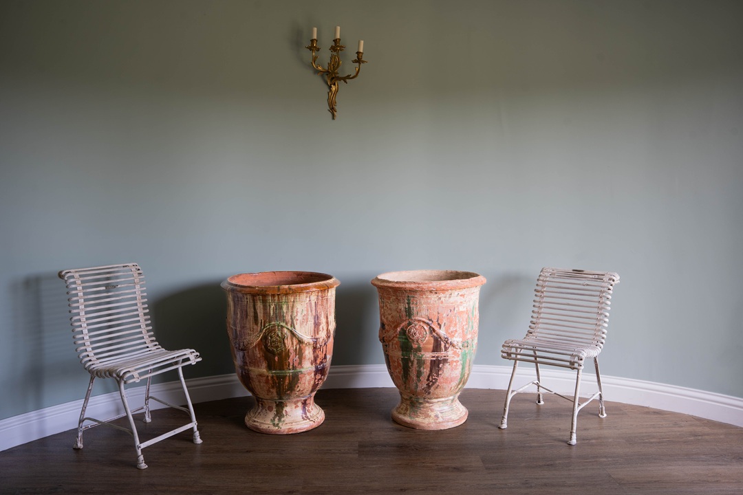 antique glazed large terracotta French pots vases