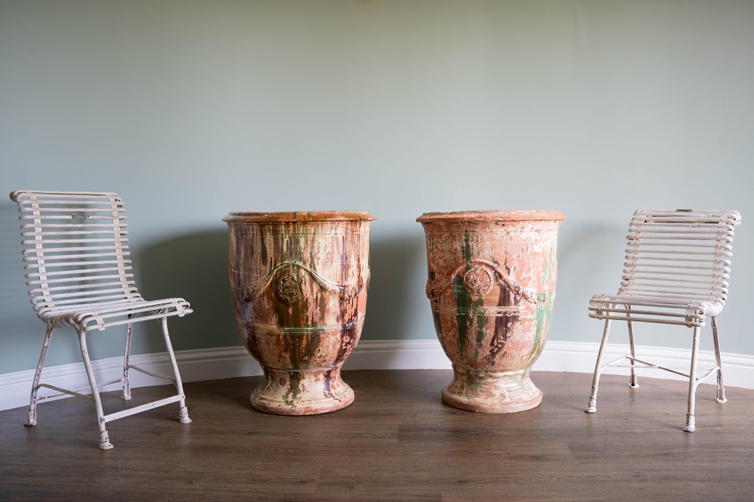 floor standing French antique terracotta vases