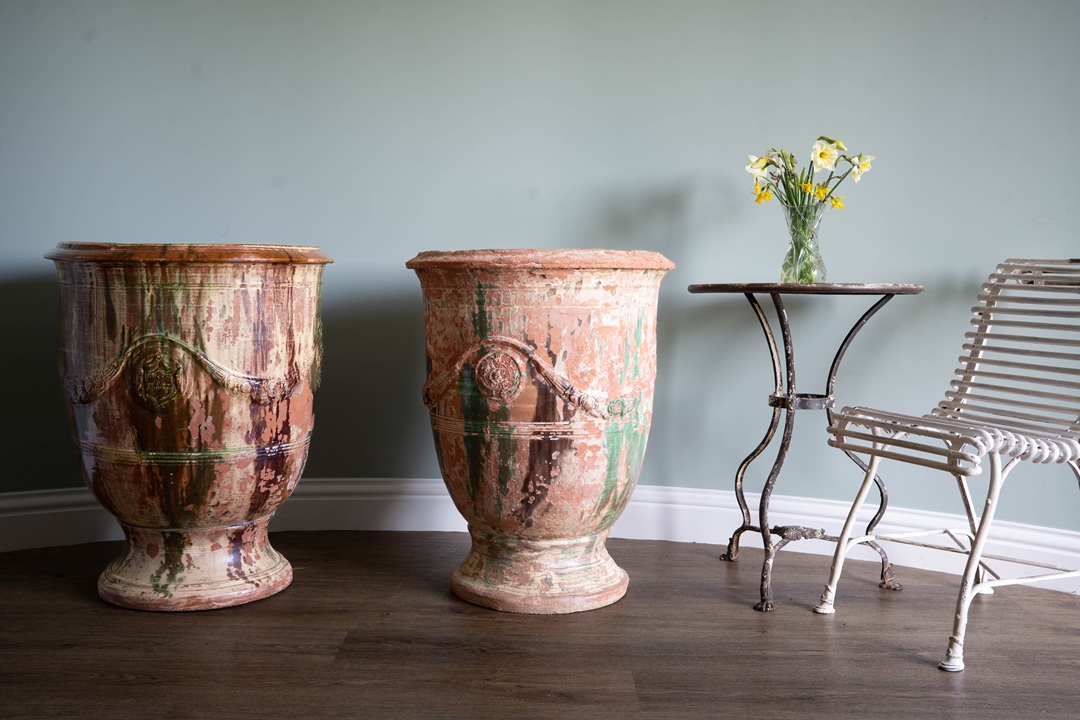 glazed antique terracotta French pots
