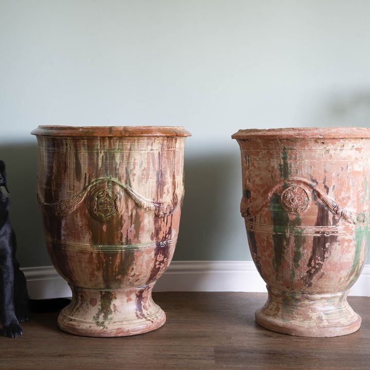 glazed pair of antique Anduze French pots