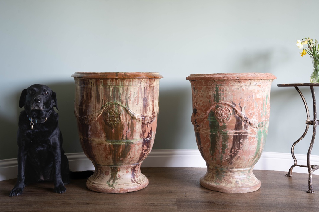 glazed pair of antique Anduze French pots