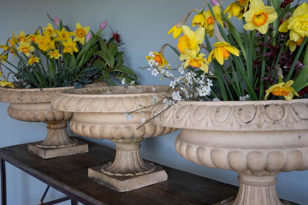 set of antique terracotta John Stiff and Sons garden urns