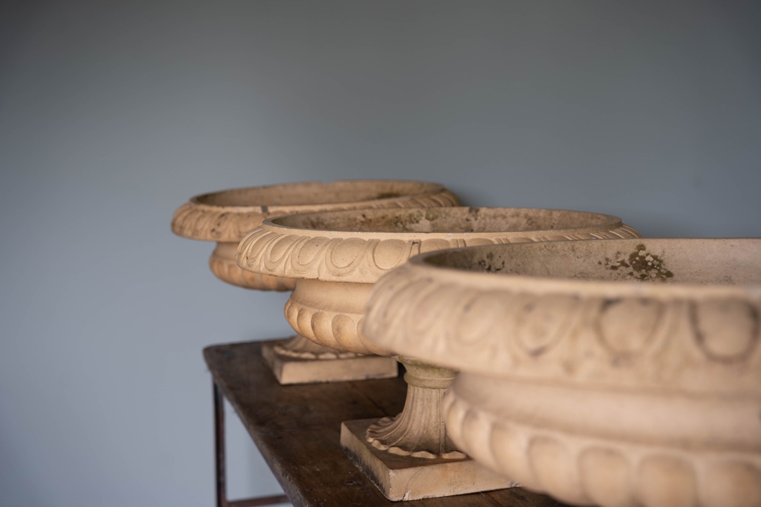 set of three antique garden urns