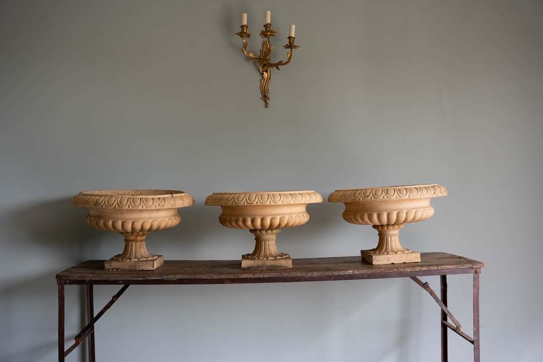 trio of John Stiff & Son garden urns
