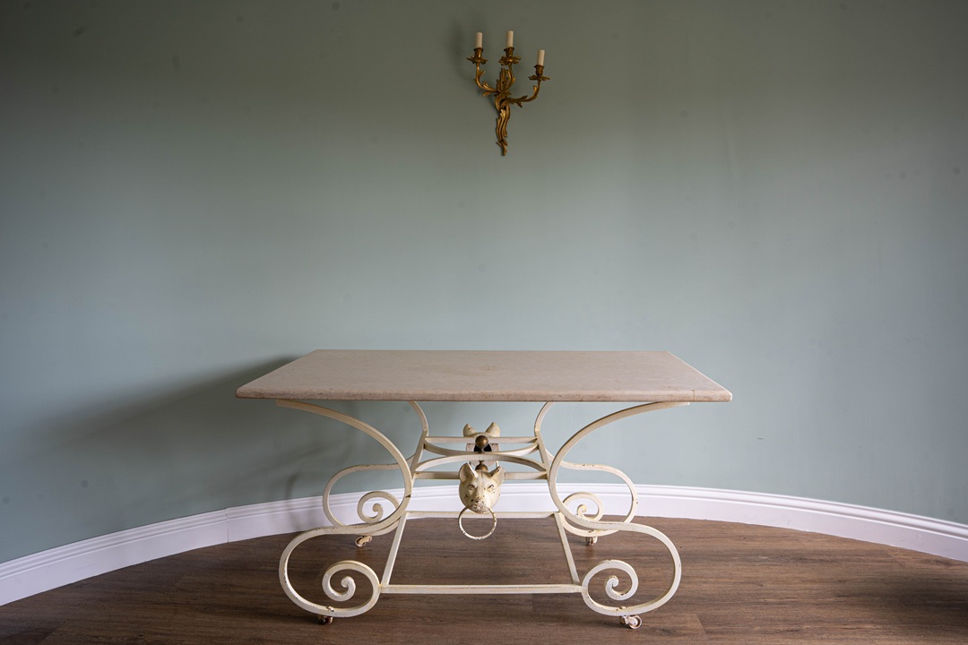 t iron base and marble top