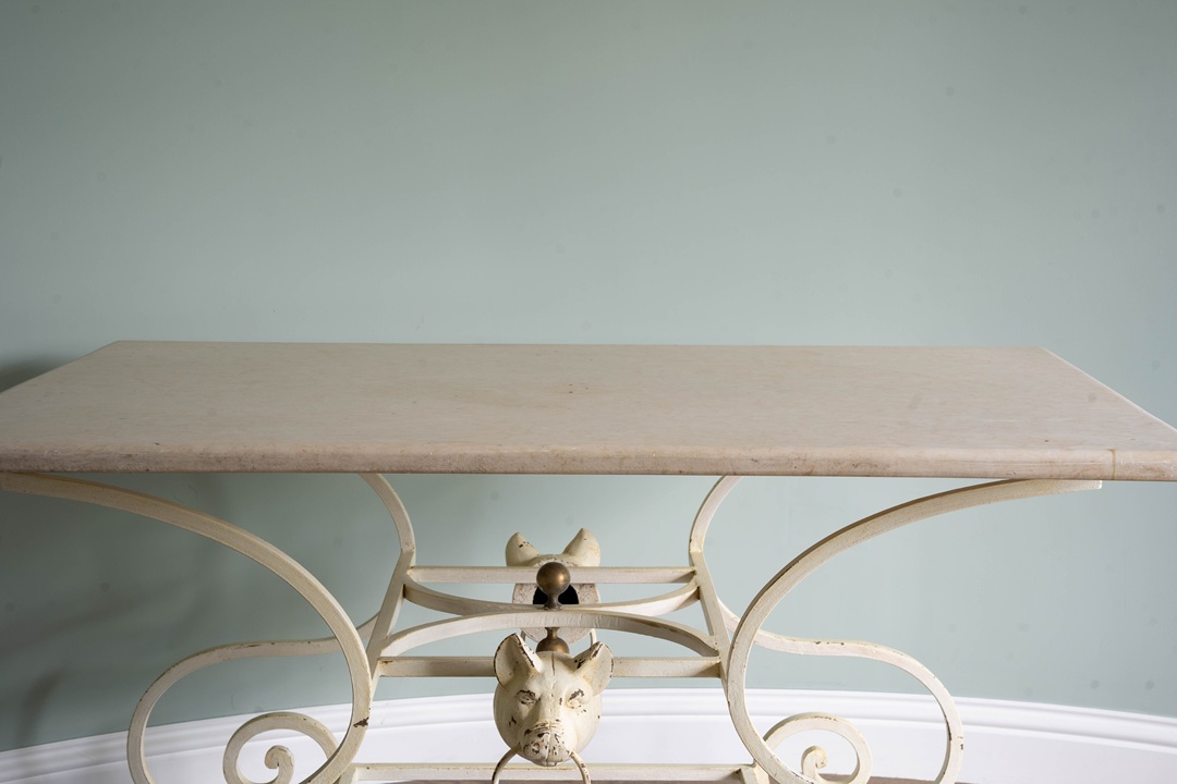 antique garden table with marble top