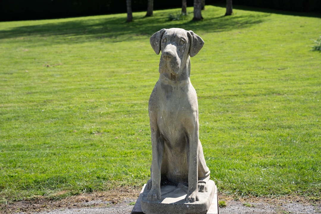 large dog garden statue in the form of a Great Dane