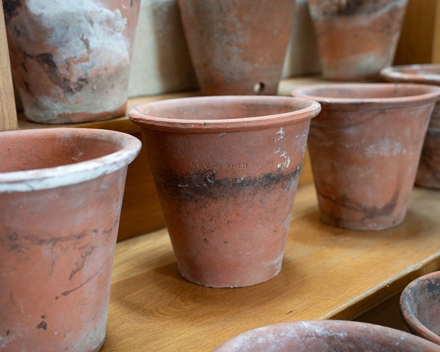 a set of 20 large sized 10 inch terracotta plant pots by Sankey Bulwell