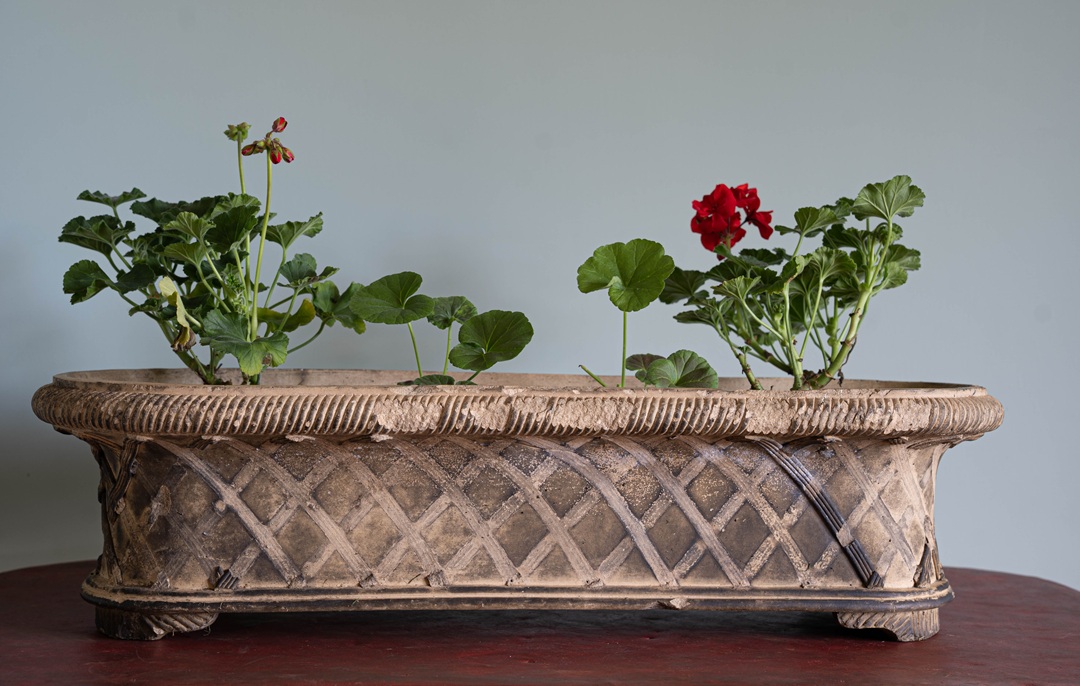 cream terracotta antique rectangular planter by J M Blashfield No 335