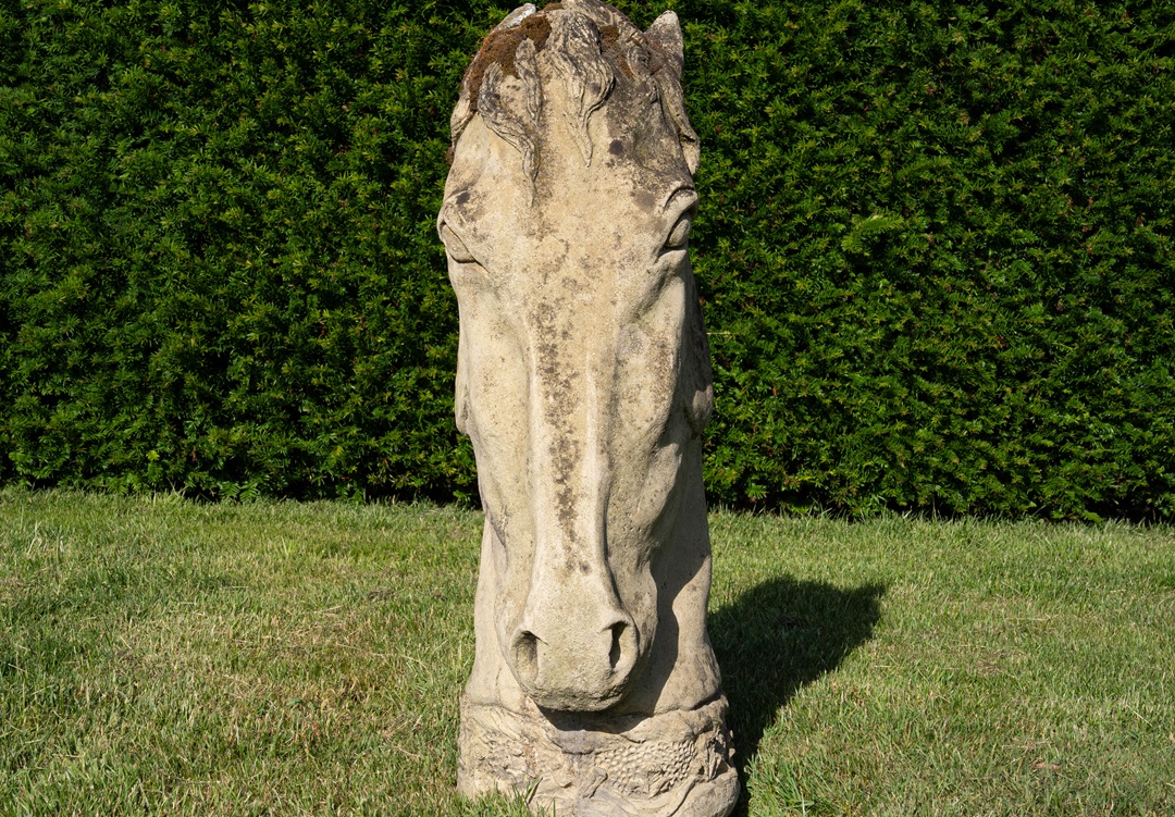 a horses head decorative garden sculpture