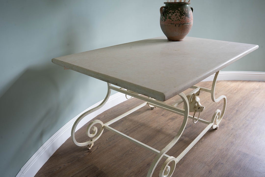 a marble topped antique French butchers table