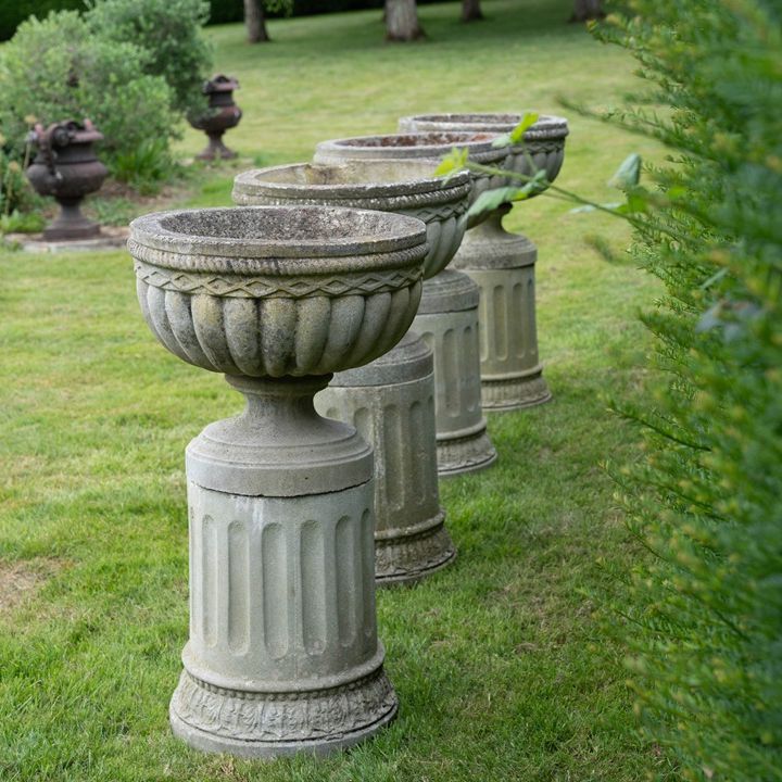 decorative garden vintage garden urns on plinths