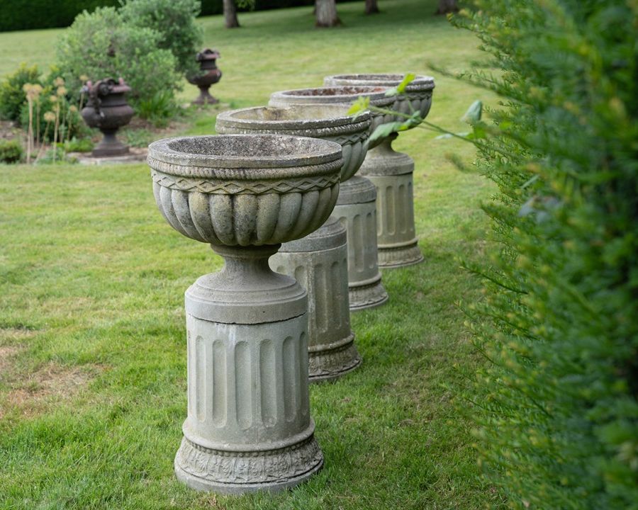 decorative garden vintage garden urns on plinths