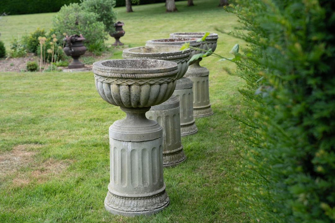 decorative garden vintage garden urns on plinths