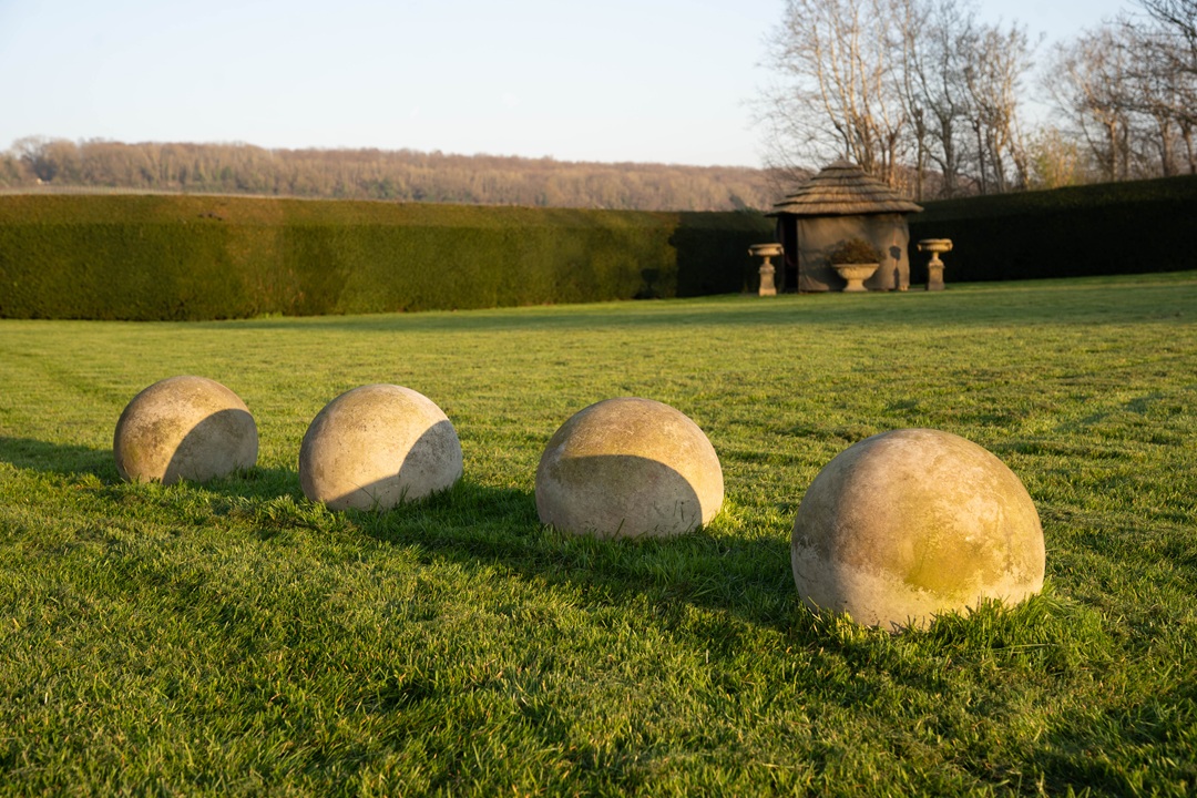 set of four granite garden balls