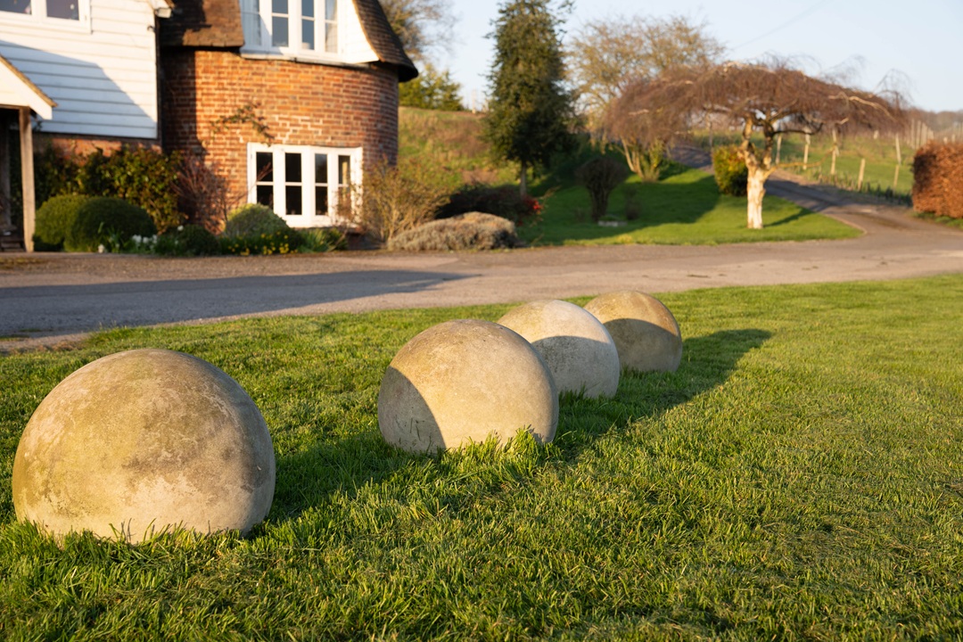 set of granite stone garden balls