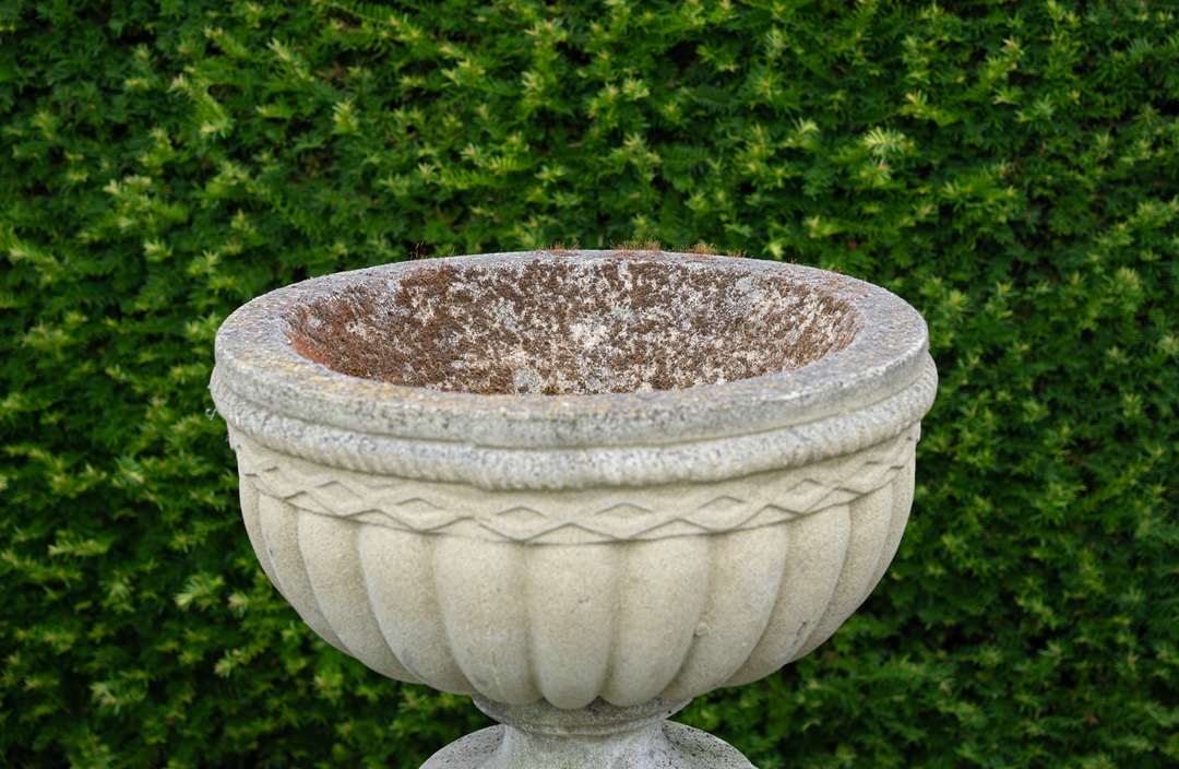 vintage garden urns with matching plinths