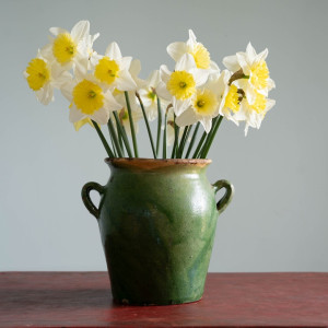 an antique green glazed French confit pot