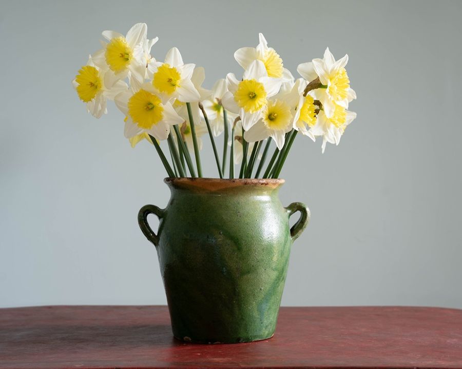 an antique green glazed French confit pot