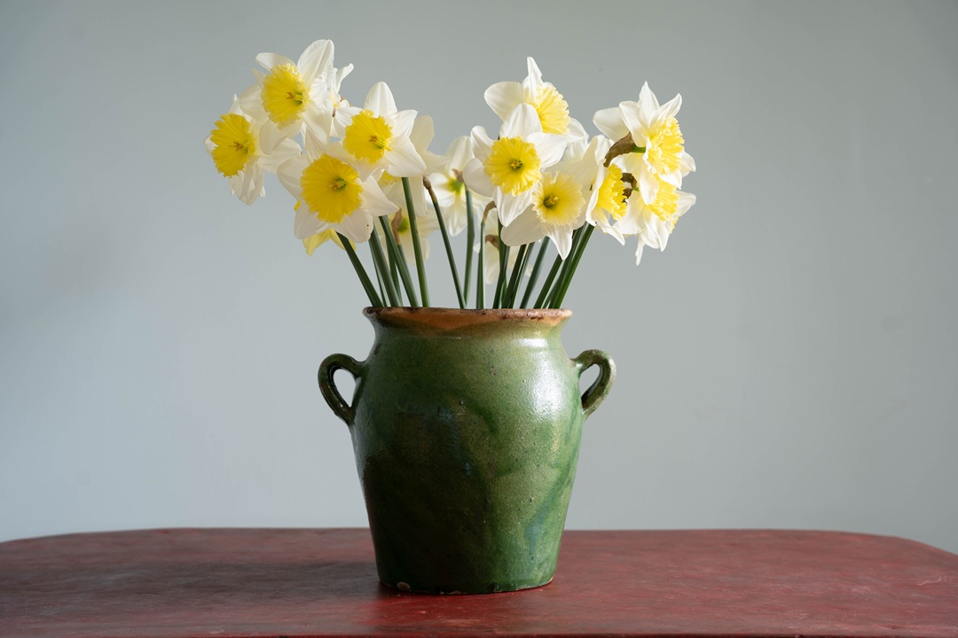 an antique green glazed French confit pot