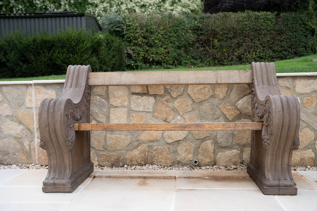 decorative antique stone garden bench