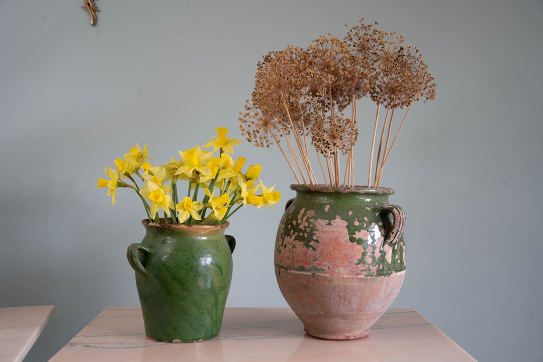 decorative home styling with these French antique confit pots