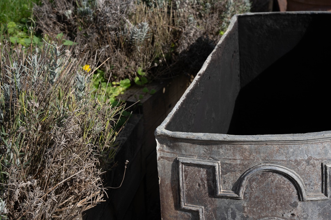 semi circular garden lead antique wall cistern