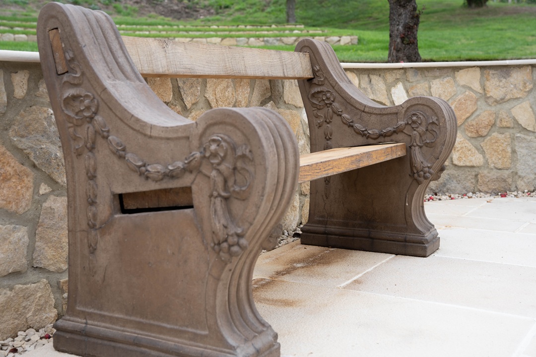 two seater antique garden bench by Doulton